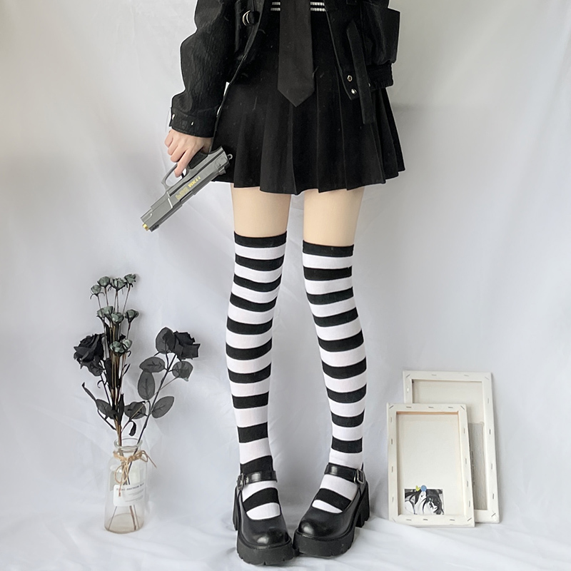 Black and White Striped Over-The-Knee Socks Cosplay Japanese Anime Punk High Socks Thigh Socks Jk Socks for Women