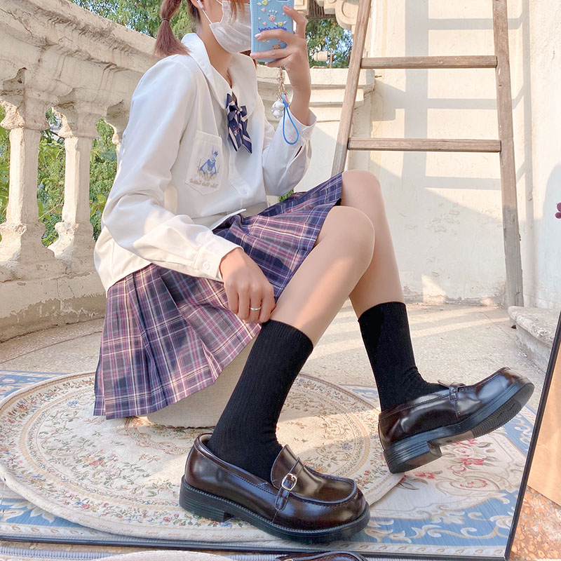 3 Pair Socks Female Midbarrel Socks Spring Autumn Day Series Ins Tide Pure Cotton Bubble Socks Jk Uniform Black Academy Wind Stockings Socks