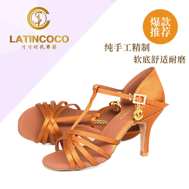 Cocoa era dance shoes high-end female adult Latin mid-heel high-heeled shoes professional thick-soled soft-soled T-belt