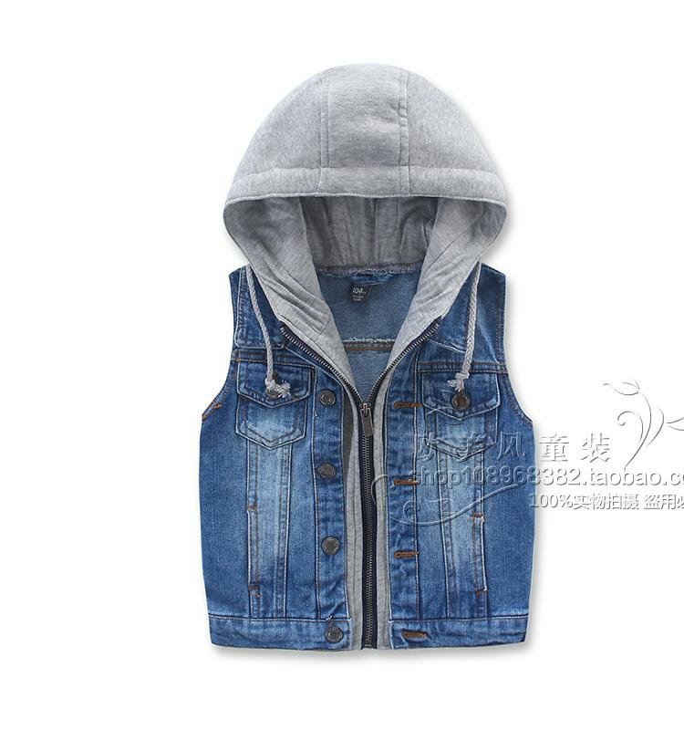 Bé trai vest hoang dã 2018 mùa thu đông mới quần áo trẻ em trẻ em denim bé trùm đầu giản dị chuỗi vest áo khoác gile cho bé gái