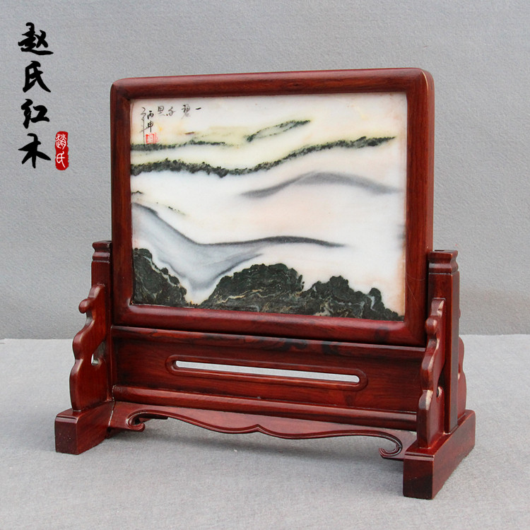 Mahogany marble insert screen table screen solid wood carving screen seat screen table screen insert screen home decoration gifts