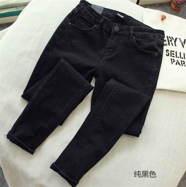 Korean black slim-fitting elastic hip-lifting slim jeans pencil pants for women trendy