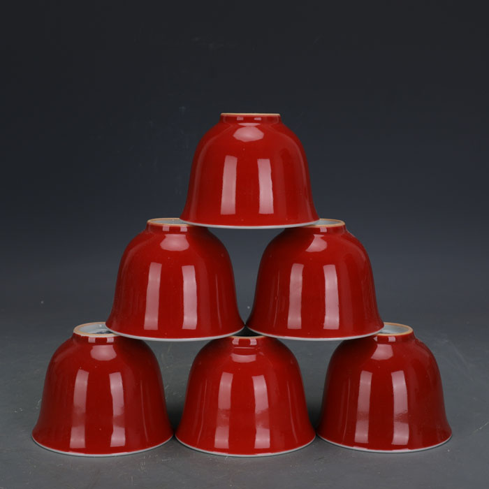 Jingdezhen Cultural Revolution Factory goods red glazed tea cup tea flushed Shanghai Museum bottom Antique Porcelain Ancient Play Collection Pendulum