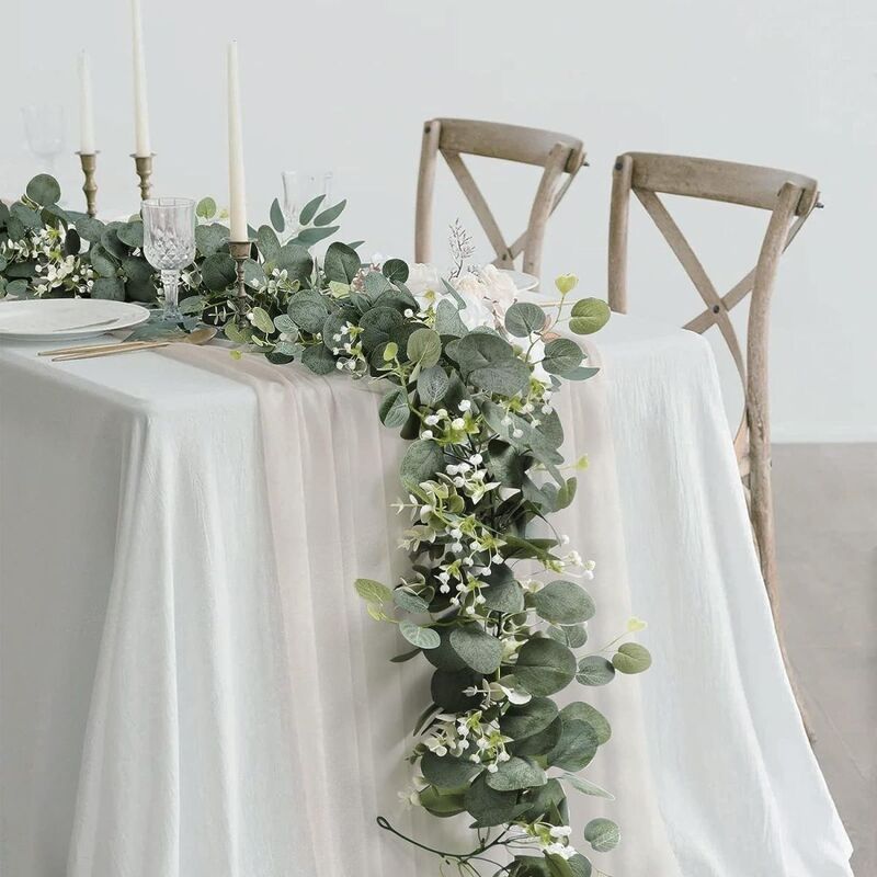 Artificial Eucalyptus Vines Ceiling Leaf Decoration Flowers Green Plant Duct Air Conditioning Vines Winding Cover-Up Fake Flowers