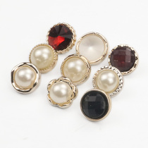 White chiffon shirt buckle child small cardigan button pearl buckle black dress decoration round 11-13m