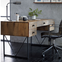 American retro computer desk industrial old desk iron desk solid wood workbench with drawer study long table