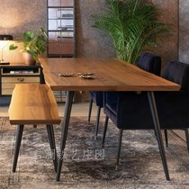 American retro old solid wood rectangular dining table and chair small apartment light luxury household iron log dining table computer table