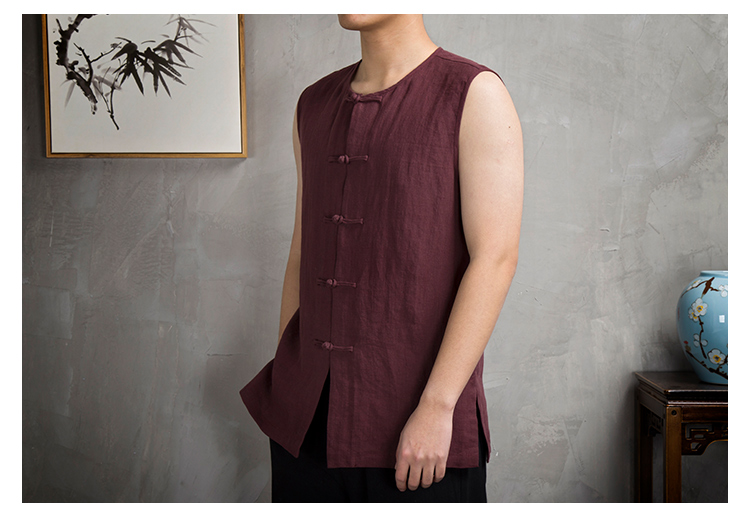 Phong cách trung quốc linen nam vest mùa hè phần mỏng không tay vest nam cotton lỏng lẻo và linen vest ổn định phong cách retro