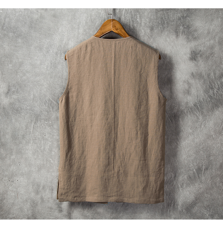 Phong cách trung quốc linen nam vest mùa hè phần mỏng không tay vest nam cotton lỏng lẻo và linen vest ổn định phong cách retro