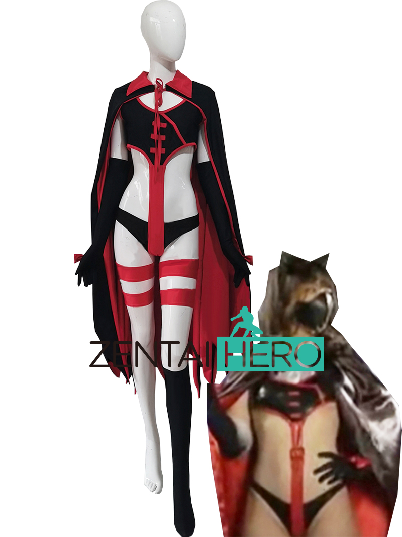 Special Photo Heroine Woman Villain Hero Tight Outfit Black Red Leica Cosplay Special Play Dress With Cloak
