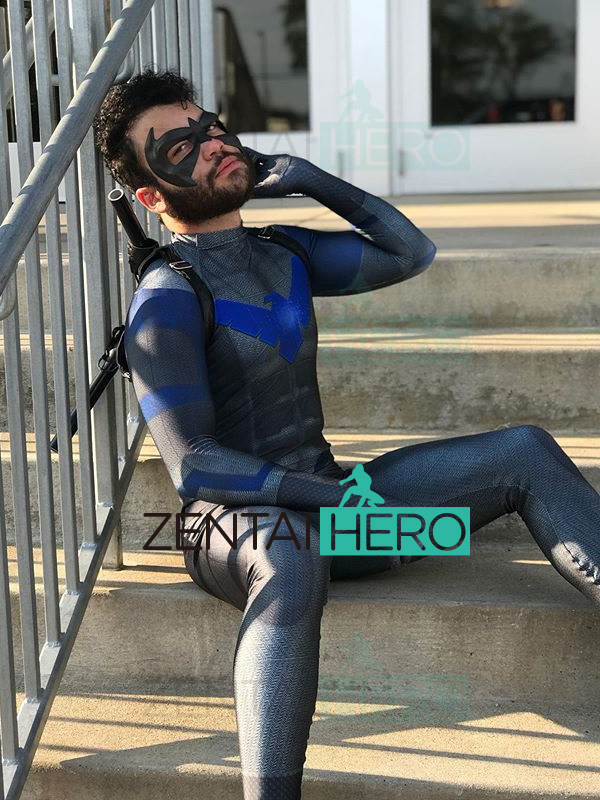 Real Pat DC Comics Superhero Night Wing Hero is even skintight, Nightwing Cosplay