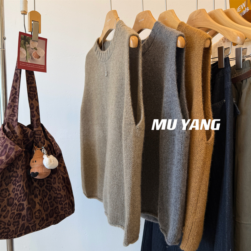 Muyang High-Quality 100% Cashmere Loose Sleeveless Sweater Vest for Women, New Casual Layering Top Muyang High-Quality 100% Cashmere Loose Sleeveless Sweater Vest for Women, New Casual Layering Top