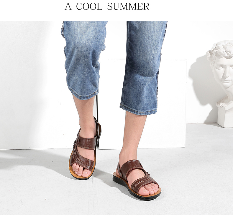 Giày nam 2018 mới sandal da bò mùa hè đi biển thêm mã lớn 45 giản dị 46 không trơn 47 dép 48 giày tây nam
