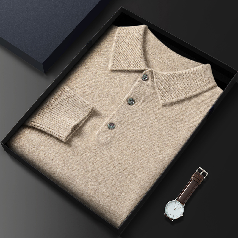 Polo Collar Cashmere Sweater for Men 100% Pure Cashmere Sweater Autumn and Winter Business Shirt Lapel Wool Knitted Base Layer Shirt Polo Collar Cashmere Sweater for Men 100% Pure Cashmere Sweater Autumn and Winter Business Shirt Lapel Wool Knitted Base Layer Shirt