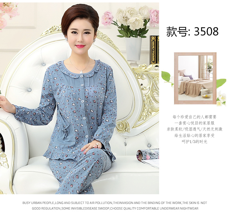 Mùa xuân và mùa thu mùa hè trung niên ông già đồ ngủ nữ cotton dài tay mẹ mô hình mother-in-law cotton trung niên người già dịch vụ nhà