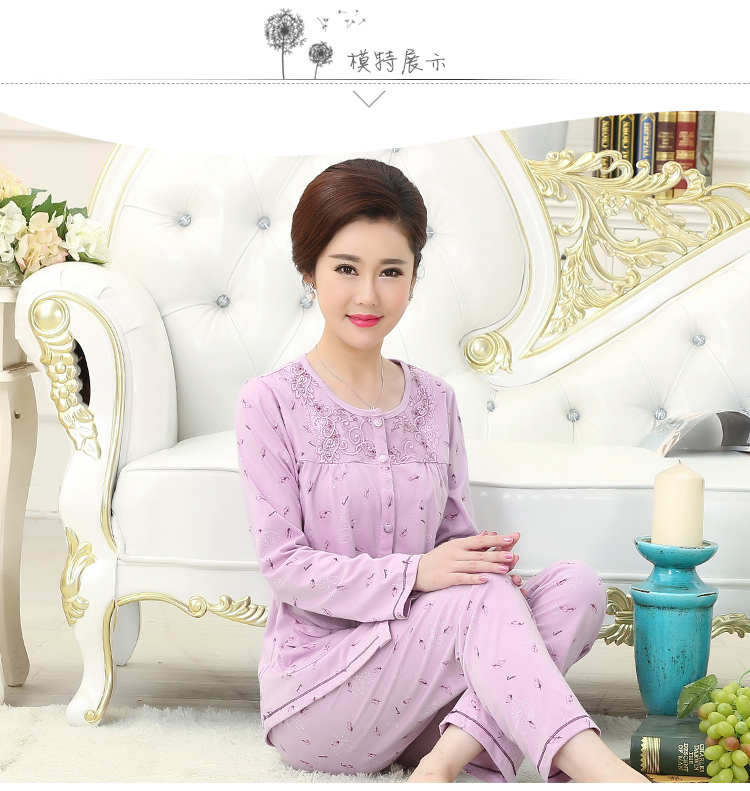 Mùa xuân và mùa thu mùa hè trung niên ông già đồ ngủ nữ cotton dài tay mẹ mô hình mother-in-law cotton trung niên người già dịch vụ nhà