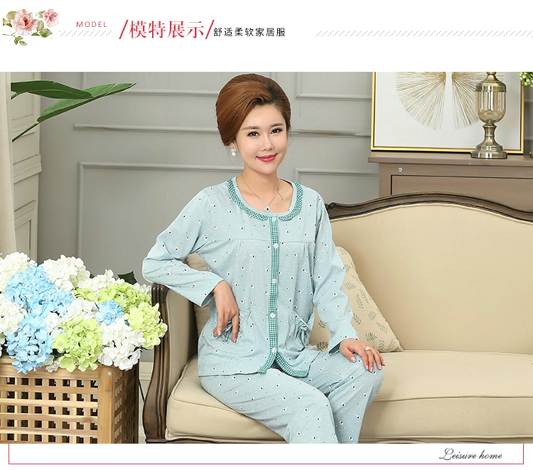 Mùa xuân và mùa thu mùa hè trung niên ông già đồ ngủ nữ cotton dài tay mẹ mô hình mother-in-law cotton trung niên người già dịch vụ nhà