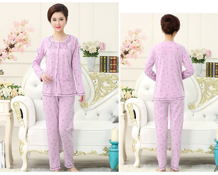 Mùa xuân và mùa thu mùa hè trung niên ông già đồ ngủ nữ cotton dài tay mẹ mô hình mother-in-law cotton trung niên người già dịch vụ nhà