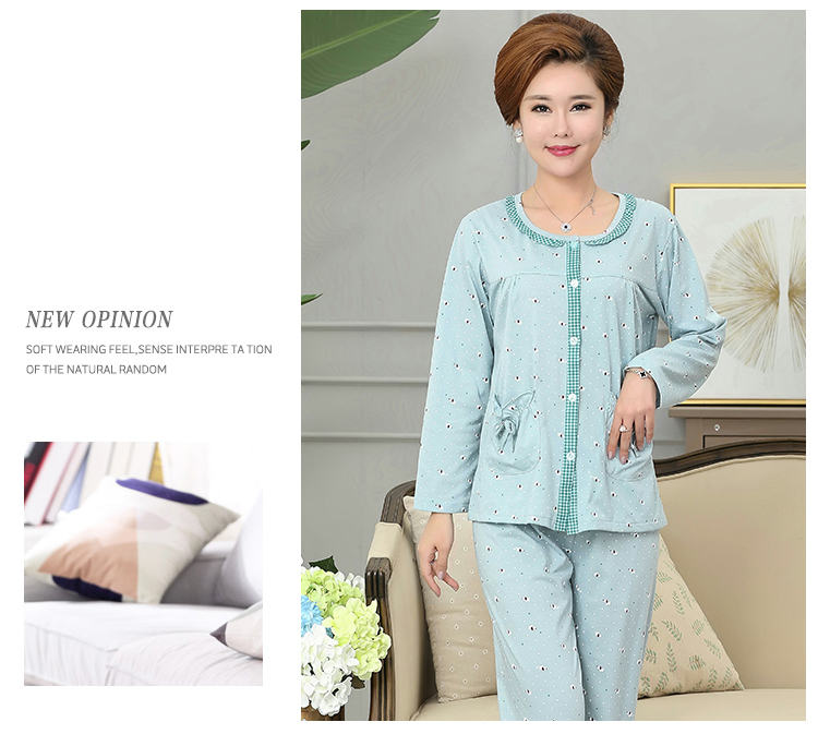 Mùa xuân và mùa thu mùa hè trung niên ông già đồ ngủ nữ cotton dài tay mẹ mô hình mother-in-law cotton trung niên người già dịch vụ nhà