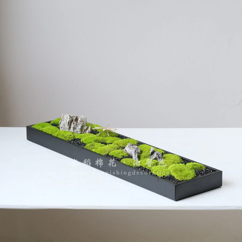 New Chinese-Style Long Strip-Shaped Eternal Moss Micro-Landscape Ornament for Coffee Table, Dining Table, Hotel Front Desk, Clubhouse, Green Plant Decoration