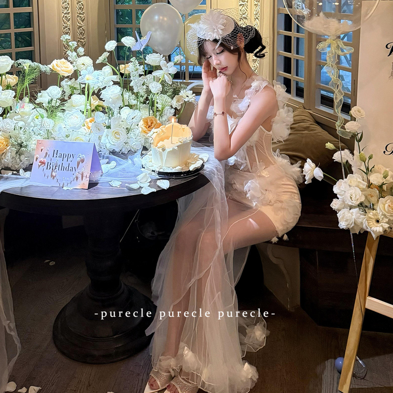 Tube Top Dress for Women, High-End Socialite, Heavy-Duty Three-Dimensional Flower Birthday Dress, Mesh Fishtail Sexy Hip-Hugging Dress Tube Top Dress for Women, High-End Socialite, Heavy-Duty Three-Dimensional Flower Birthday Dress, Mesh Fishtail Sexy Hip-Hugging Dress