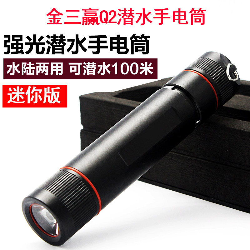 Mini professional diving flashlight Outdoor waterproof LED strong light night ride convenient rechargeable underwater lighting fill light