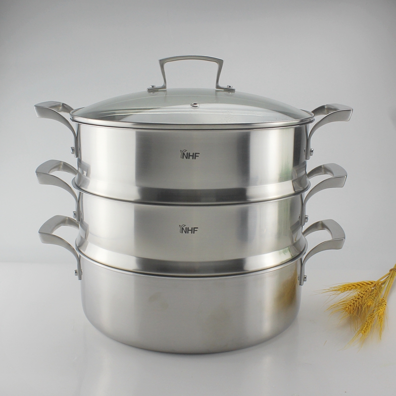 Export Germany 18 10 stainless steel steamer cage pan drawer 304 flat bottom frying pan hot pot household multi-layer steamer 28cm