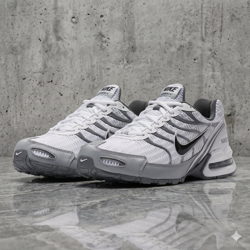 Nike Airmaxtorch4 Versatile, Comfortable, Shock-Absorbing, Breathable Running Shoes for Men, Gray and White 343846-100