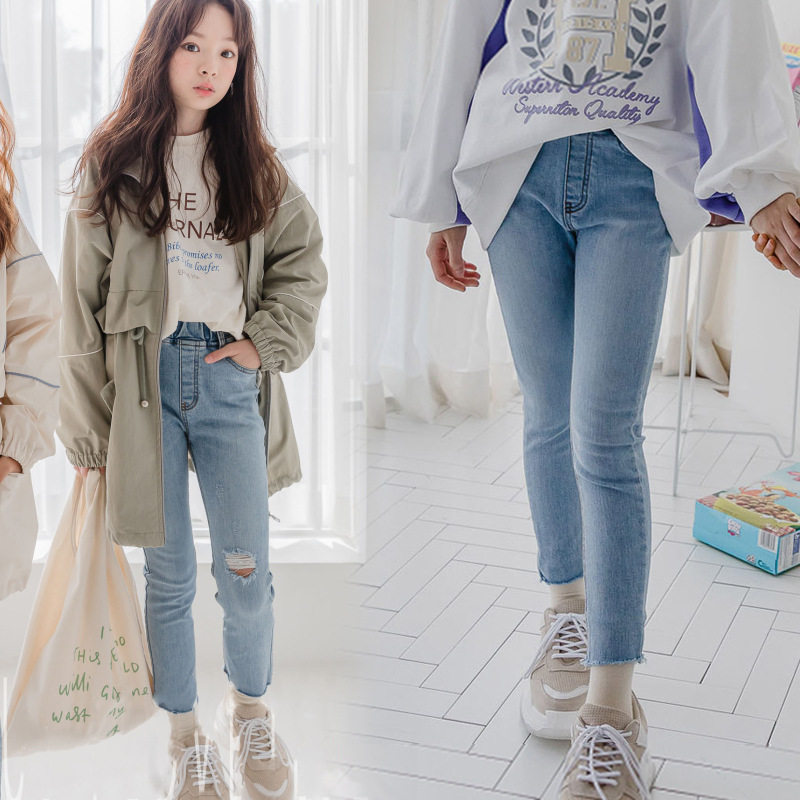 Girl Sashimi Elastic Jeans 2019 Autumn Clothing New Products CUHK Boy 100 Lap Pure Color Trendy Long Pants Pro