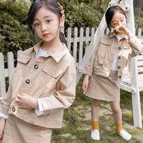 Girl Suit Fall New 2019 Korean version Child clothing CUHK Boy Bag Hip short style Windcoat Jacket Jacket two-piece jacket