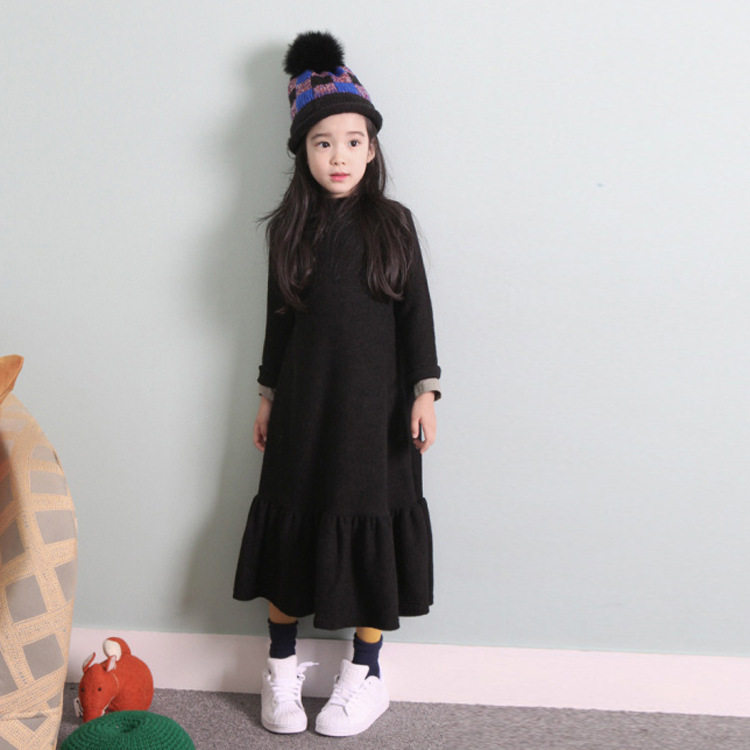 2020 autumn and winter velvet dress new Korean version of the girl in the big child long version high waist skirt children's suit sweater skirt