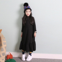 2021 autumn and winter plus velvet dress new Korean girl middle child long high waist skirt children dress dress