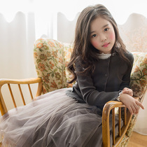 2021 autumn and winter New girl cardigan Korean version of foreign style knitted coat fake two mesh skirt pants childrens leggings