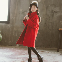 Girls woolen coat with cotton thickened middle-aged childrens new childrens winter clothes Korean version of medium-length woolen coat childrens clothing