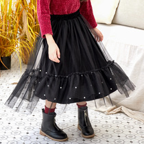 Parent-child girl skirt 2019 autumn and winter New velvet nail bead net gauze princess dress long middle child skirt