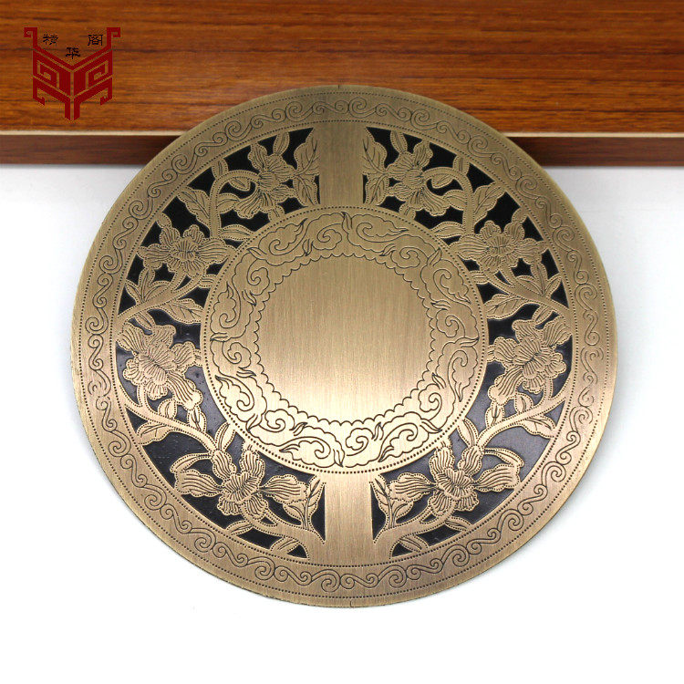 Chinese pure copper round appliqué flower blossom rich door patch camphor wood box gift box copper accessories box decorative round piece