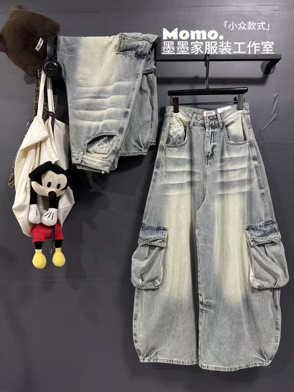 2026 New Style American Washed Vintage Workwear Pocket Design Loose Retro Wide-Leg Scimitar Jeans 2026 New Style American Washed Vintage Workwear Pocket Design Loose Retro Wide-Leg Scimitar Jeans