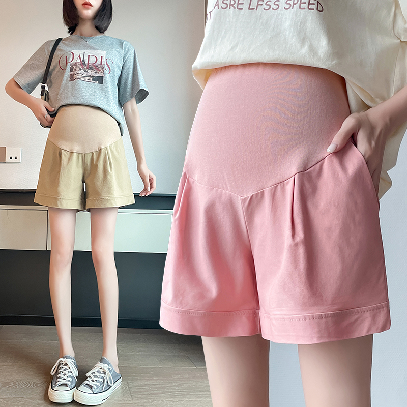 Maternity Ice Silk Cotton Linen Cool Wide-Leg A-Line Shorts Women's Summer Loose Petite Safety Shorts High-Waisted Belly Support Pants