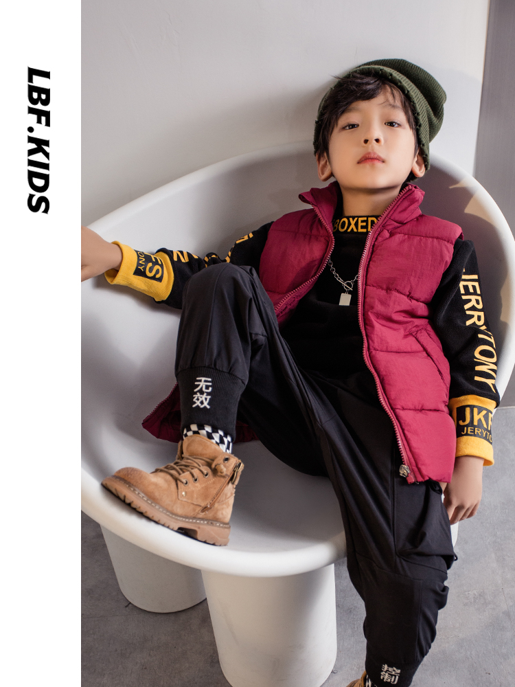 Blue cloth square children's clothing boys cotton coat vest winter clothing 2020 new children's Korean version of cotton clothes in large children's waistcoat