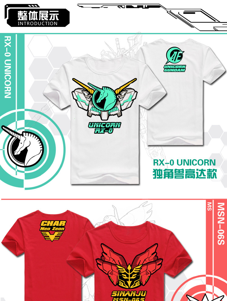 Energy Angel Mobile Suit Gundam UC Áo thun ngực Anime Hai Yuan Ngoại vi ngắn tay áo thun Unicorn - Carton / Hoạt hình liên quan các sticker dễ thương