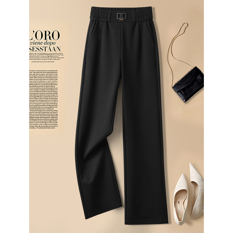 Narrow Straight-Leg Pants for Women 2026 Spring and Autumn New Style Black Loose Elastic Middle-Aged Mom Pants Elastic Waist Wide-Leg Pants