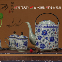 Tiger craftsman Jingdezhen ceramic teapot large capacity blue and white tea kettle set home Chinese style retro beam single pot