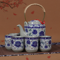 Tiger craftsman Jingdezhen ceramic teapot home large Chinese style retro blue and white porcelain lifting beam pot set Chinese style kettle