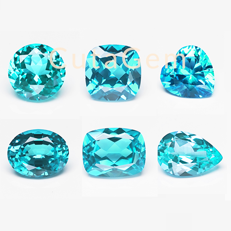 Round Square Pillow-Shaped Ascher Cut Crushed Ice Paraiba Synthetic Gemstone with Ice Crackle Effect, Created by Artificially Synthesizing Ytic Almandrite (Ra)