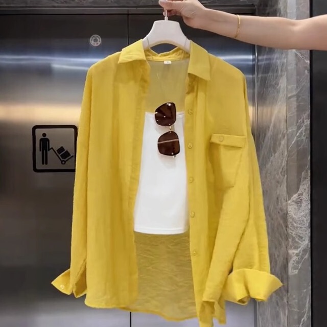 Ginger Yellow Retro Hong Kong Style Casual Loose Lightweight Long-Sleeved Shirt for Women 2026 Summer New Slimming Sun Protection Cardigan Ginger Yellow Retro Hong Kong Style Casual Loose Lightweight Long-Sleeved Shirt for Women 2026 Summer New Slimming Sun Protection Cardigan