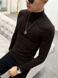 Осенний цветной базовый приятный телу трендовый лонгслив, бархатная универсальная футболка, в обтяжку, высокий воротник, облегающий крой