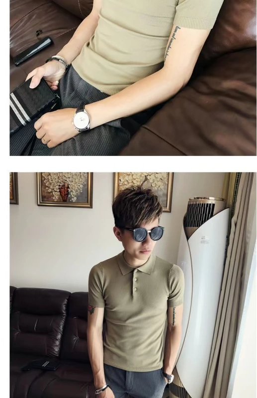 Mùa hè Hàn Quốc Slim Nam Áo len ngắn tay Áo sơ mi POLO của Anh Áo thun nam cao cổ cơ sở Áo thun mỏng
