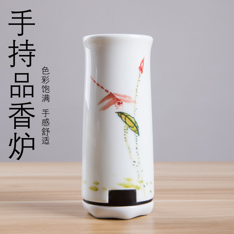 台湾陶瓷手持聚香炉适用于居室与品香酉圆工坊手绘液晶便携式沉香香炉
