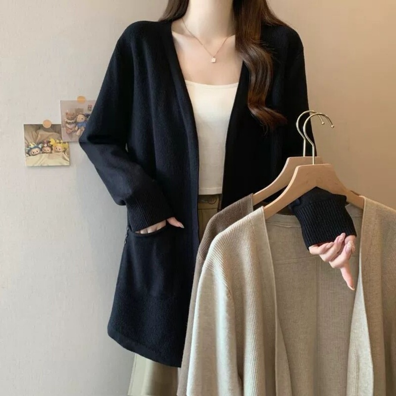 150kg Korean Style Fashion Outerwear for Plus-Size Women, Lazy Style Solid Color Oversized Cardigan, Versatile Top That Covers the Belly