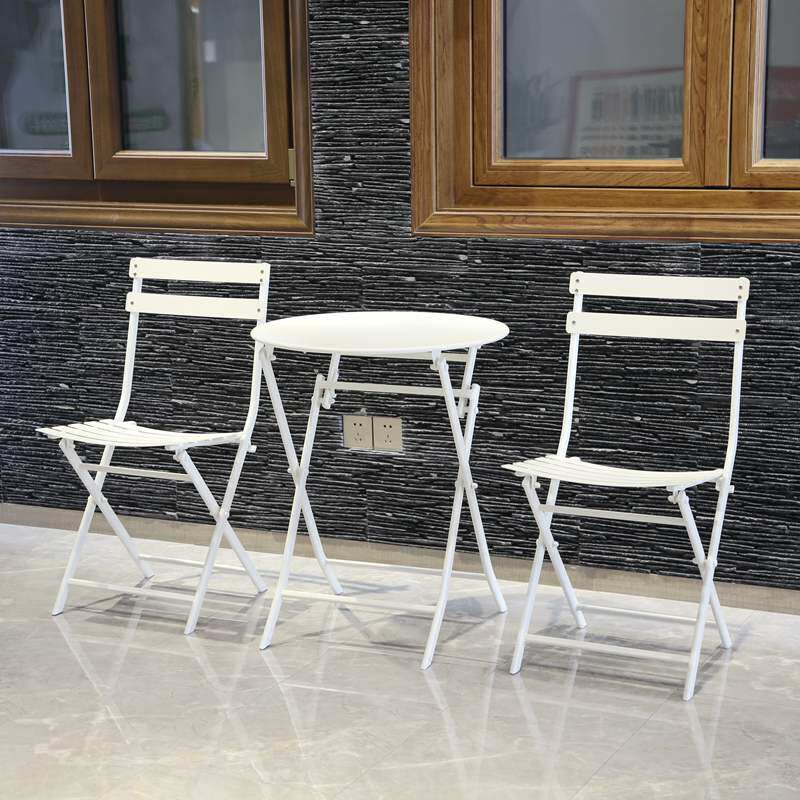 White balcony small table and chairs outdoor wrought iron light luxury leisure creative Nordic folding tea drinking net red three-piece set combination